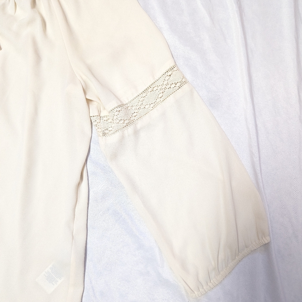 Chaps Cottagecore Cowgirl Boho Peasant Lace Trimmed Long Sleeve Blouse Medium - Picture 3 of 10